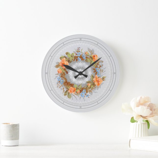 Reloj Redondo Grande Impresión de Wreath floral de la época victoriana  (Hogar)