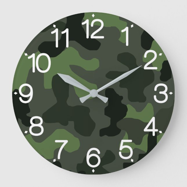 Reloj Redondo Grande Impresión del camuflaje verde oscuro gris n.º 14   (Anverso)