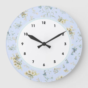 Reloj Redondo Grande Impresión floral azul y blanca del vintage