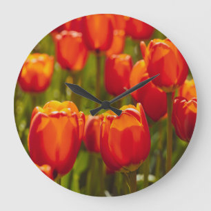Reloj Redondo Grande Impresión fotográfica de tulipanes rojos