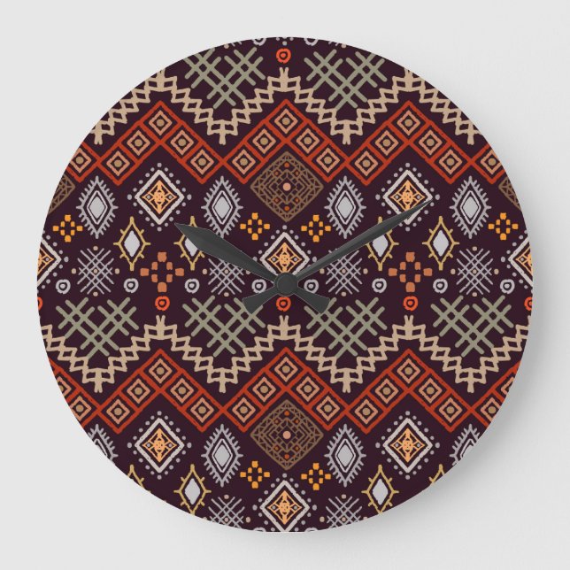 Reloj Redondo Grande Impresión geométrica del Boho de arte tribal (Anverso)
