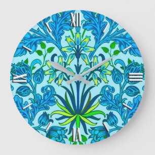 Reloj Redondo Grande Impresión hipotecaria William Morris, azul cerulea