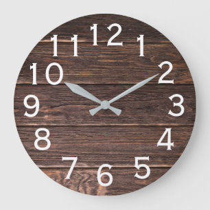 Reloj Redondo Grande Impresión horizontal de madera de granero oscuro d