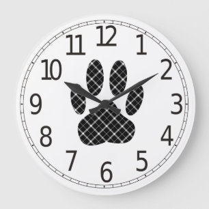 Reloj Redondo Grande Impresión Tartán Blanco Y Negro