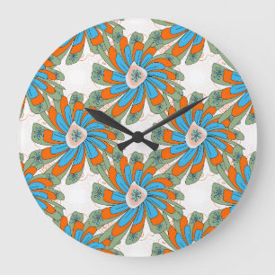 Reloj Redondo Grande Impresión textil de resumen de floral de raster