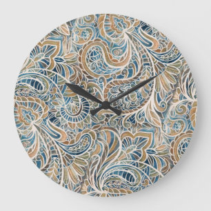 Reloj Redondo Grande Impresión trenzada a mano con paisley multicolor
