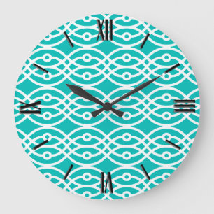 Reloj Redondo Grande Impresión, turquesa y blanco del kimono