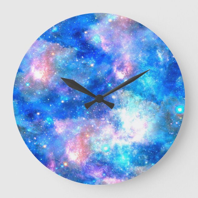 Reloj Redondo Grande Impresión unicornio de galaxia nocturna (Anverso)