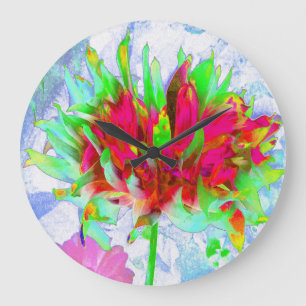 Reloj Redondo Grande Impresionante Dalia Cactus Verde Lima y Rojo