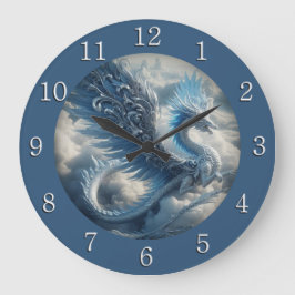Reloj Redondo Grande Impresionante dragón rodeado de nubes Números blan