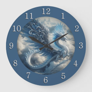 Reloj Redondo Grande Impresionante dragón rodeado de nubes Números blan