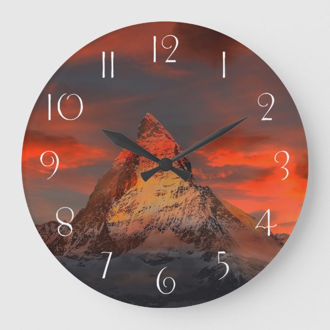 Reloj Redondo Grande Impresionante paisaje de cielos rojos de matterhor (Anverso)