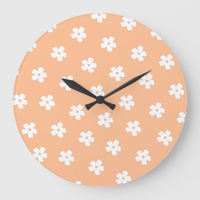 Reloj Redondo Grande Impresionante pintura y retro floral blanco, alegr (Anverso)