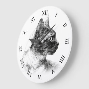 Reloj Redondo Grande Impresionante Stella la gata gris, un fino felino