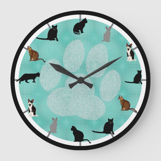 Reloj Redondo Grande Impresionantes gatos (Anverso)