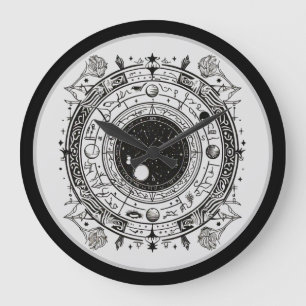 Reloj Redondo Grande Impresiones celestes: Astrología en blanco y negro