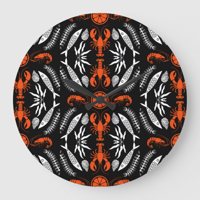 Reloj Redondo Grande Impresiones de estilo Art Deco de marisco (Anverso)