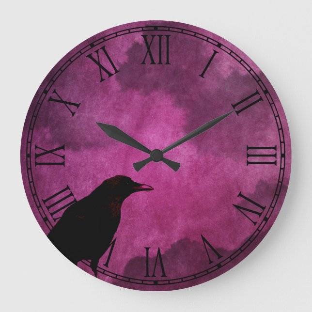 Reloj Redondo Grande Impresiones espeluznantes de Halloween Raven (Anverso)