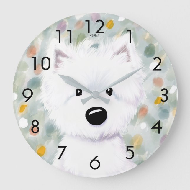 Reloj Redondo Grande Impresiones kiniArt Fluffy Westie (Anverso)