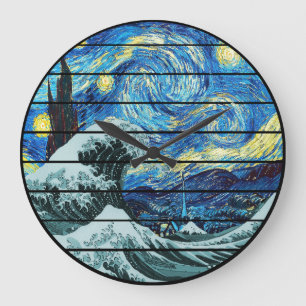 RELOJ REDONDO GRANDE IMPRESIONISMO NOCHE ESTRELLADA OLA DE KANAGAWA ART