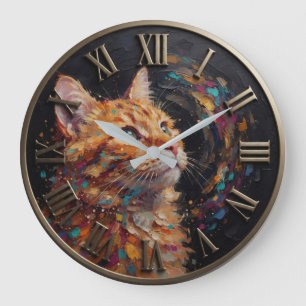 Reloj Redondo Grande Impressionist Orange Tabby Cat Colorful 