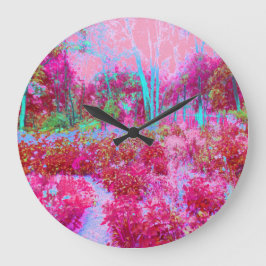 Reloj Redondo Grande Impressionistic Red and Pink Garden Landscape