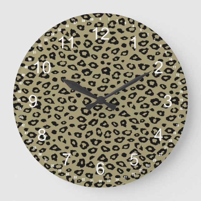 Reloj Redondo Grande Imprimir Leopardo negro dorado (Anverso)