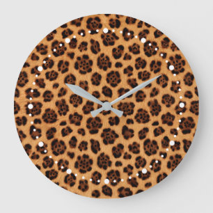 Reloj Redondo Grande Imprimir Leopardo Salvaje Dorado Naranja 