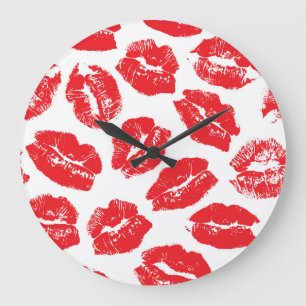 Reloj Redondo Grande Imprint Kiss Red Lips: Vieja sin Marea