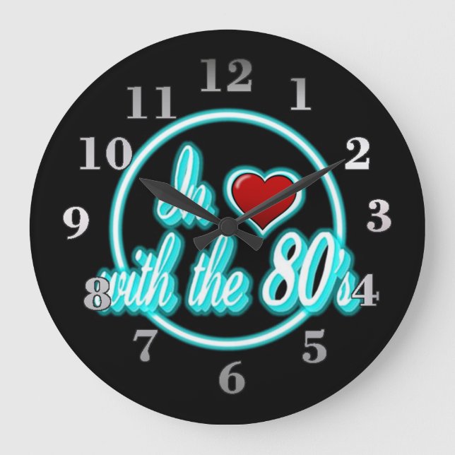 Reloj Redondo Grande In Love With The 80's Retro Blue Neon Logo Clock (Anverso)