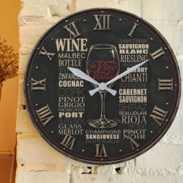 Reloj Redondo Grande In Vino Veritas Wine Variety Typography