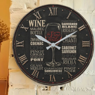 Reloj Redondo Grande In Vino Veritas Wine Variety Typography