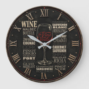 Reloj Redondo Grande In Vino Veritas Wine Variety Typography