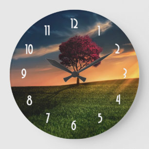 Reloj Redondo Grande Increíble paisaje con un árbol rojo al atardecer