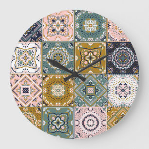 Reloj Redondo Grande Indio de Talavera: Patchwork, mosaico étnico.