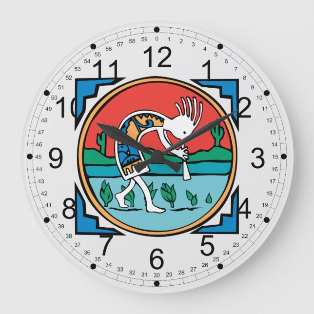 Reloj Redondo Grande Indio Kokopelli del nativo americano (Anverso)