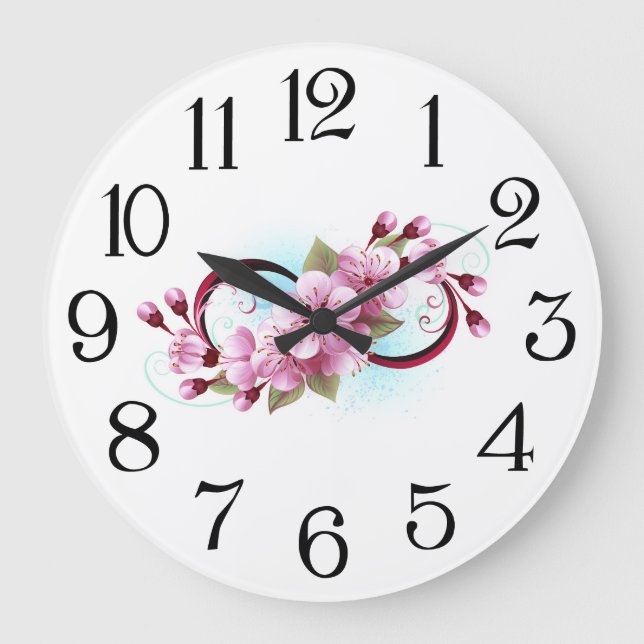 Reloj Redondo Grande Infinito con las flores de flores de Sakura Blosso (Anverso)