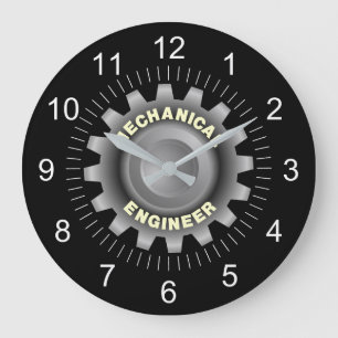 Reloj Redondo Grande Ingeniero Mecánico Engranaje Gris