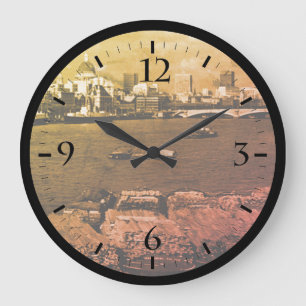 Reloj Redondo Grande Inglaterra de Vintage London Thames River Skyline
