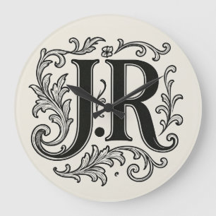 Reloj Redondo Grande Iniciales J.R con decoración