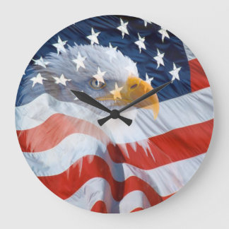 Reloj Redondo Grande Innumerables águilas calvas patrióticas y bandera