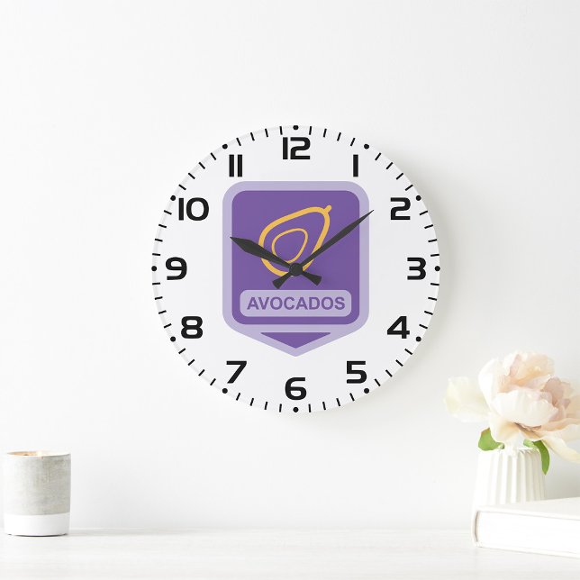 Reloj Redondo Grande Insignia minimalista de aguacate en morado y oro (Subido por el creador)