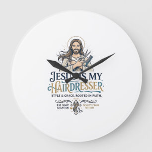 Reloj Redondo Grande Inspiración de camiseta para peluquero de Jesus Be