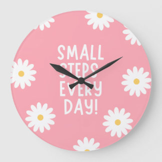 Reloj Redondo Grande Inspiración floral rosa: pequeños pasos cada día