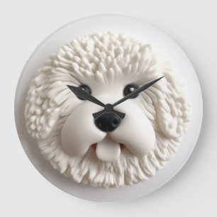 Reloj Redondo Grande Inspirado en 3D, el perro de Bichon Frise