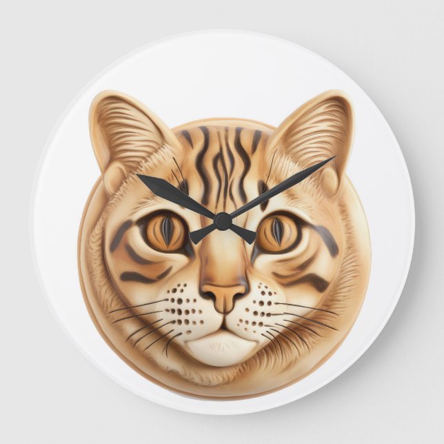 Reloj Redondo Grande Inspirado en el gato 3D de Bengala (Anverso)