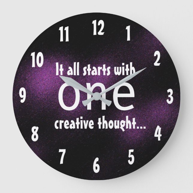 Reloj Redondo Grande Inspirador Cita Creativo Diseño Púrpura Oscuro (Anverso)