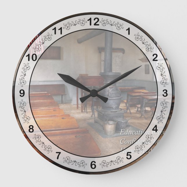 Reloj Redondo Grande Inspirador - Primer día de escuela - Confucio (Anverso)