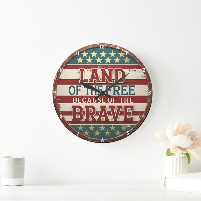 Reloj Redondo Grande Inspiradora cita temática patriótica bandera estad (Hogar)