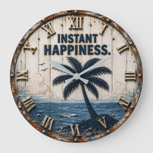 Reloj Redondo Grande Instant Happiness Coastal Beach House Palm Tree